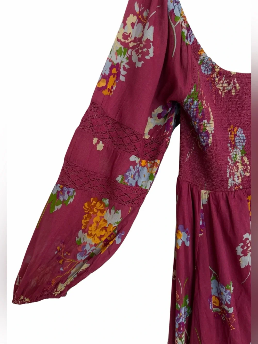 Free People Morning Glory Maxi Dress Floral Garden Handkerchief Hem Medium